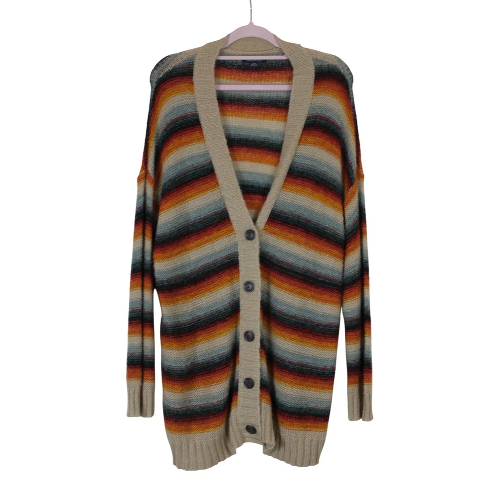 America Eagle Boho Granpa Core Oversized Multi-Color Striped Knit Cardigan M
